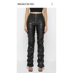 Maniere De Voir High Waisted, Vegan Leather, Size 6, Tacked, Flared, Goth